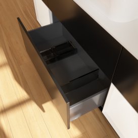 Тумба под раковину Villeroy & Boch Finion 160х50,1 см с подсветкой МДФ черный матовый лак/стекло белое матовое F331MTPD