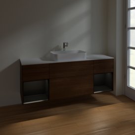 Тумба під раковину Villeroy & Boch Finion 160х50,1 см із підсвічуванням МДФ шпон волоського горіха/скло біле матове F331PDGN