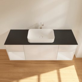 Тумба під раковину Villeroy & Boch Finion 160х50,1 см з підсвічуванням МДФ білий глянцевий лак/скло чорне матове F332GFGF