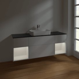Тумба під раковину Villeroy & Boch Finion 160х50,1 см з підсвічуванням МДФ білий глянцевий лак/скло чорне матове F332GFGF