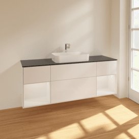 Тумба під раковину Villeroy & Boch Finion 160х50,1 см з підсвічуванням МДФ білий глянцевий лак/скло чорне матове F332GFGF