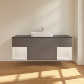 Тумба под раковину Villeroy & Boch Finion 160х50,1 см с подсветкой МДФ антрацит матовый лак/стекло черное матовое F332GFGK