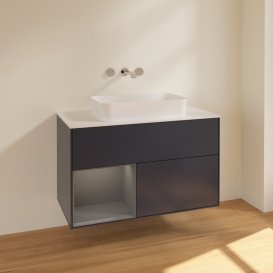 Тумба під раковину Villeroy & Boch Finion 100х50,1 см із підсвічуванням МДФ темно-синій матовий лак/скло біле матове F651GKHG