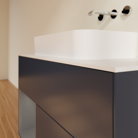 Тумба під раковину Villeroy & Boch Finion 100х50,1 см із підсвічуванням МДФ темно-синій матовий лак/скло біле матове F651GKHG