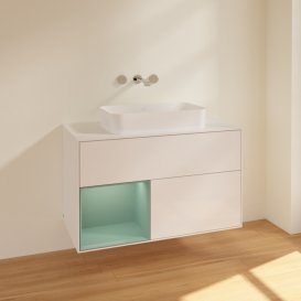 Тумба под раковину Villeroy & Boch Finion 100х50,1 см с подсветкой МДФ глянцевый белый лак/стекло белое матовое F651GMGF