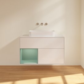 Тумба под раковину Villeroy & Boch Finion 100х50,1 см с подсветкой МДФ глянцевый белый лак/стекло белое матовое F651GMGF