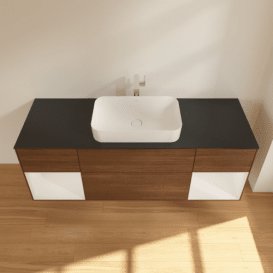 Тумба під раковину Villeroy & Boch Finion 160х50,1 см із підсвічуванням МДФ шпон волоського горіха/скло чорне матове F332GFGN