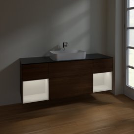 Тумба под раковину Villeroy & Boch Finion 160х50,1 см с подсветкой МДФ шпон грецкого ореха/стекло черное матовое F332GFGN