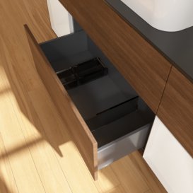 Тумба под раковину Villeroy & Boch Finion 160х50,1 см с подсветкой МДФ шпон грецкого ореха/стекло черное матовое F332GFGN