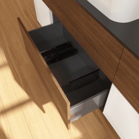 Тумба під раковину Villeroy & Boch Finion 160х50,1 см із підсвічуванням МДФ шпон волоського горіха/скло чорне матове F332GFGN