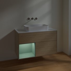 Тумба под раковину Villeroy & Boch Finion 100х50,1 см с подсветкой МДФ шпон дуба/стекло белое матовое F651GMPC