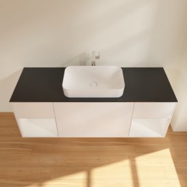 Тумба под раковину Villeroy & Boch Finion 160х50,1 см с подсветкой МДФ белый матовый лак/стекло черное матовое F332GFMT