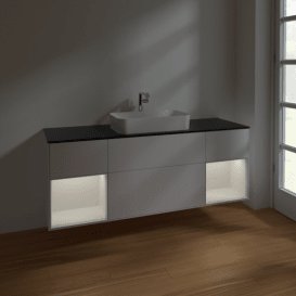 Тумба під раковину Villeroy & Boch Finion 160х50,1 см із підсвічуванням МДФ білий матовий лак/скло чорне матове F332GFMT