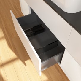 Тумба под раковину Villeroy & Boch Finion 160х50,1 см с подсветкой МДФ белый матовый лак/стекло черное матовое F332GFMT