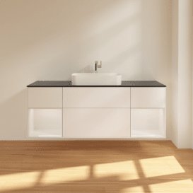 Тумба під раковину Villeroy & Boch Finion 160х50,1 см із підсвічуванням МДФ білий матовий лак/скло чорне матове F332GFMT