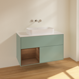 Тумба под раковину Villeroy & Boch Finion 100х50,1 см с подсветкой МДФ оливковый матовый лак/стекло белое матовое F651GNGM