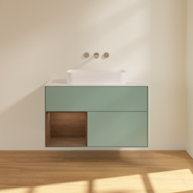 Тумба под раковину Villeroy & Boch Finion 100х50,1 см с подсветкой МДФ оливковый матовый лак/стекло белое матовое F651GNGM