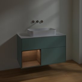 Тумба под раковину Villeroy & Boch Finion 100х50,1 см с подсветкой МДФ оливковый матовый лак/стекло белое матовое F651GNGM