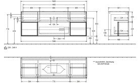 Тумба під раковину Villeroy & Boch Finion 160х50,1 см із підсвічуванням МДФ шпон волоського горіха/скло чорне матове F332GKGN