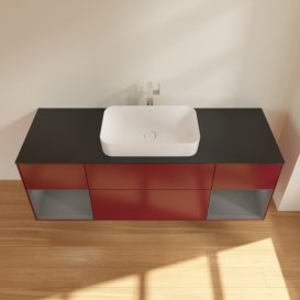 Тумба під раковину Villeroy & Boch Finion 160х50,1 см з підсвічуванням МДФ півонія матовий лак/скло чорне матове F332GKHB