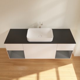 Тумба под раковину Villeroy & Boch Finion 160х50,1 см с подсветкой МДФ белый матовый лак/стекло черное матовое F332GKMT