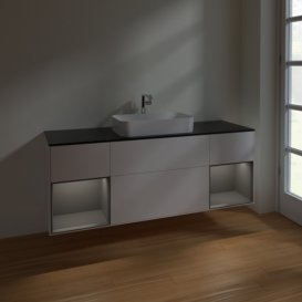 Тумба под раковину Villeroy & Boch Finion 160х50,1 см с подсветкой МДФ белый матовый лак/стекло черное матовое F332GKMT