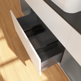 Тумба под раковину Villeroy & Boch Finion 160х50,1 см с подсветкой МДФ белый матовый лак/стекло черное матовое F332GKMT