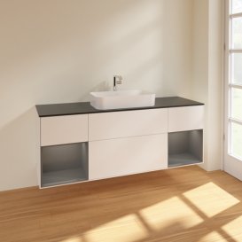 Тумба под раковину Villeroy & Boch Finion 160х50,1 см с подсветкой МДФ белый матовый лак/стекло черное матовое F332GKMT