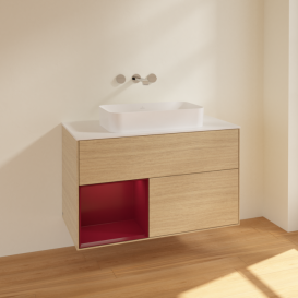 Тумба під раковину Villeroy & Boch Finion 100х50,1 см із підсвічуванням МДФ шпон дуба/скло біле матове F651HBPC