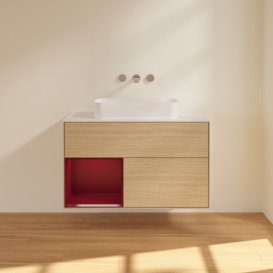 Тумба під раковину Villeroy & Boch Finion 100х50,1 см із підсвічуванням МДФ шпон дуба/скло біле матове F651HBPC