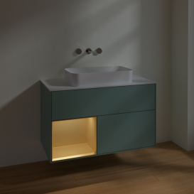 Тумба під раковину Villeroy & Boch Finion 100х50,1 см із підсвічуванням МДФ оливковий матовий лак/скло біле матове F651HFGM