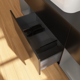 Тумба под раковину Villeroy & Boch Finion 160х50,1 см с подсветкой МДФ черный матовый лак/стекло черное матовое F332GKPD