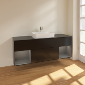 Тумба под раковину Villeroy & Boch Finion 160х50,1 см с подсветкой МДФ черный матовый лак/стекло черное матовое F332GKPD