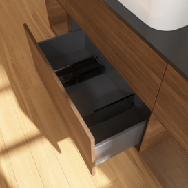 Тумба под раковину Villeroy & Boch Finion 160х50,1 см с подсветкой МДФ шпон грецкого ореха/стекло черное матовое F332GNGN