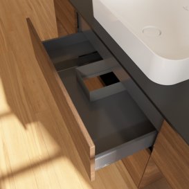 Тумба под раковину Villeroy & Boch Finion 160х50,1 см с подсветкой МДФ шпон грецкого ореха/стекло черное матовое F332GNGN