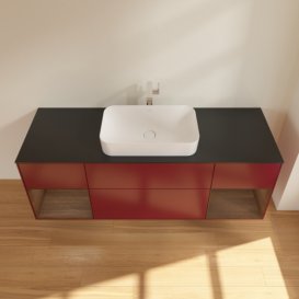 Тумба под раковину Villeroy & Boch Finion 160х50,1 см с подсветкой МДФ пион матовый лак/стекло черное матовое F332GNHB