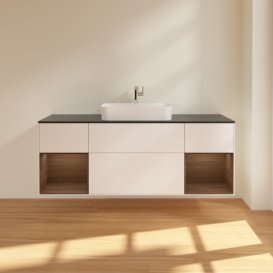 Тумба под раковину Villeroy & Boch Finion 160х50,1 см с подсветкой МДФ белый матовый лак/стекло черное матовое F332GNMT