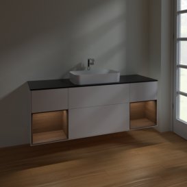 Тумба под раковину Villeroy & Boch Finion 160х50,1 см с подсветкой МДФ белый матовый лак/стекло черное матовое F332GNMT