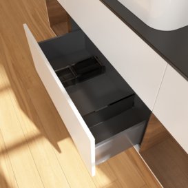 Тумба под раковину Villeroy & Boch Finion 160х50,1 см с подсветкой МДФ белый матовый лак/стекло черное матовое F332GNMT