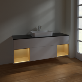 Тумба под раковину Villeroy & Boch Finion 160х50,1 см с подсветкой МДФ глянцевый белый лак/стекло черное матовое F332HFGF