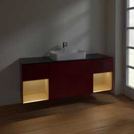 Тумба під раковину Villeroy & Boch Finion 160х50,1 см з підсвічуванням МДФ півонія матовий лак/скло чорне матове F332HFHB