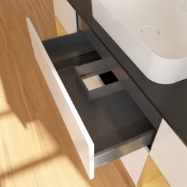 Тумба под раковину Villeroy & Boch Finion 160х50,1 см с подсветкой МДФ белый матовый лак/стекло черное матовое F332HFMT