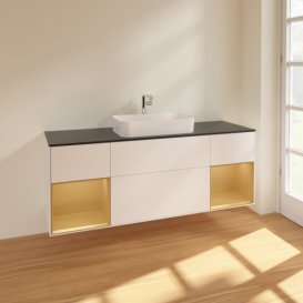 Тумба под раковину Villeroy & Boch Finion 160х50,1 см с подсветкой МДФ белый матовый лак/стекло черное матовое F332HFMT