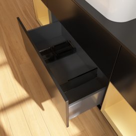 Тумба под раковину Villeroy & Boch Finion 160х50,1 см с подсветкой МДФ черный матовый лак/стекло черное матовое F332HFPD