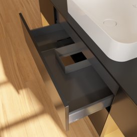 Тумба под раковину Villeroy & Boch Finion 160х50,1 см с подсветкой МДФ черный матовый лак/стекло черное матовое F332HFPD