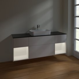 Тумба під раковину Villeroy & Boch Finion 160х50,1 см з підсвічуванням МДФ білий глянцевий лак/скло чорне матове F332MTGF