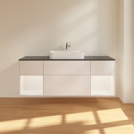 Тумба під раковину Villeroy & Boch Finion 160х50,1 см з підсвічуванням МДФ білий глянцевий лак/скло чорне матове F332MTGF