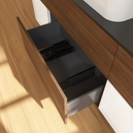 Тумба под раковину Villeroy & Boch Finion 160х50,1 см с подсветкой МДФ шпон грецкого ореха/стекло черное матовое F332MTGN