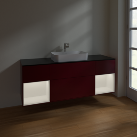 Тумба под раковину Villeroy & Boch Finion 160х50,1 см с подсветкой МДФ пион матовый лак/стекло черное матовое F332MTHB