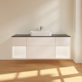 Тумба під раковину Villeroy & Boch Finion 160х50,1 см із підсвічуванням МДФ білий матовий лак/скло чорне матове F332MTMT